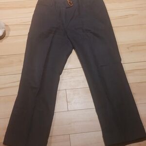 Moschino Navy Linen Blend Straight-Leg Pants